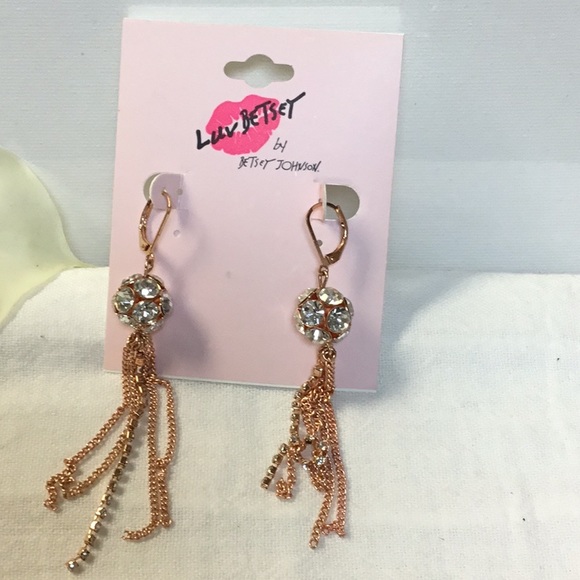 Betsey Johnson Rose Gold tone Fringe Earrings - Picture 2 of 4